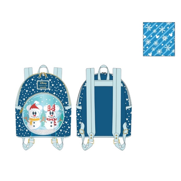 Loungefly Disney Mini Backpack Snowman Mickey & Minnie Mouse Snow Globe bag - Picture 3 of 10